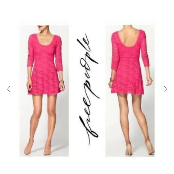 Free People Hot Pink Garden Lace Skater Dress